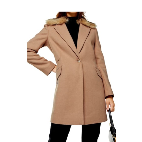 Topshop Jackets \u0026 Coats | Topshop Monica Faux Fur Collar Coat in Camel | Color: Tan | Size: 6 | Pm-08336206's Closet